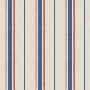 Autumnal Table - French Ticking in Rustic Red White and Blue