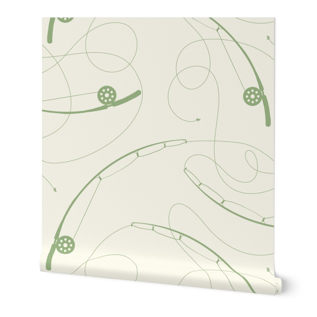 Fly Fishing Rods, Green on Cream