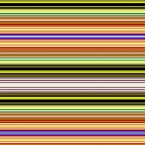 Bold Stripes of Greens and Orange Mixed with Red, Khaki, Yellow, and Brown Stripes - with a Neon Blue Accent Strip