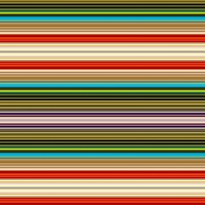 Bold Red Orange Stripes Separating Rows of Tan, Khaki, and Cream Leading to Stripes in Shades of Greens and Blue 