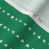 Small Love Heart Vertical Stripes in Creamy White on Monster Green Duotone Cute Kids Valentine and Halloween Simple Blender