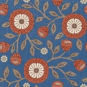 Autumnal Table - bobble floral blue background