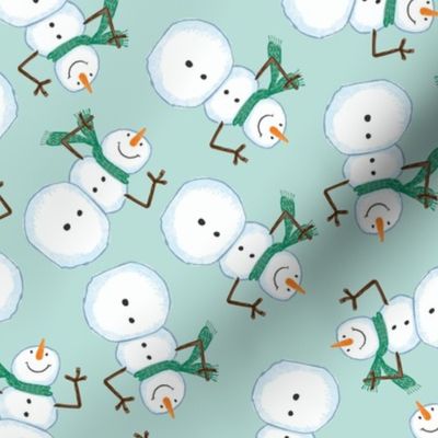 Winter Christmas happy snowmen scarf on mint green SMALL
