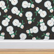 Winter Christmas happy snowmen green scarf on ebony black SMALL