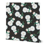 Winter Christmas happy snowmen green scarf on ebony black SMALL