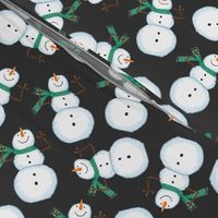 Winter Christmas happy snowmen green scarf on ebony black SMALL