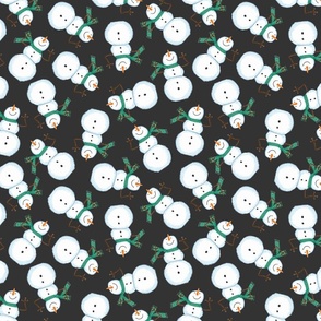 Winter Christmas happy snowmen green scarf on ebony black SMALL