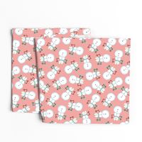 Winter Christmas happy snowman scarf on salmon pink SMALL