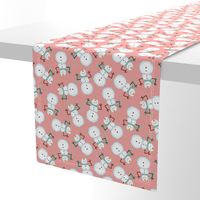 Winter Christmas happy snowman scarf on salmon pink SMALL