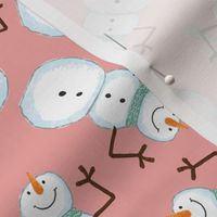 Winter Christmas happy snowman scarf on salmon pink SMALL