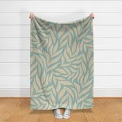 boho tropical leaves linen canvas textured light blue 24"