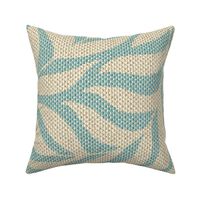 boho tropical leaves linen canvas textured light blue 24"