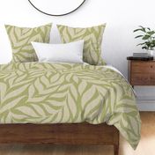 boho tropical leaves linen canvas textured light green 24"