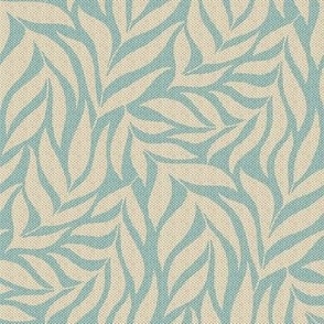 boho tropical leaves linen canvas textured light blue 4"