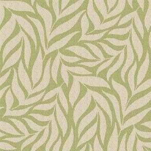 boho tropical leaves linen canvas textured light green 4"