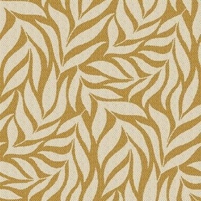 boho tropical leaves linen canvas textured mustard 4"