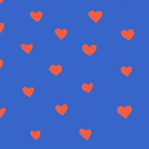 Heart Doodles V2 - Fun Joyful Bright Blue with Red Orange Hearts for Kids Decor - Large