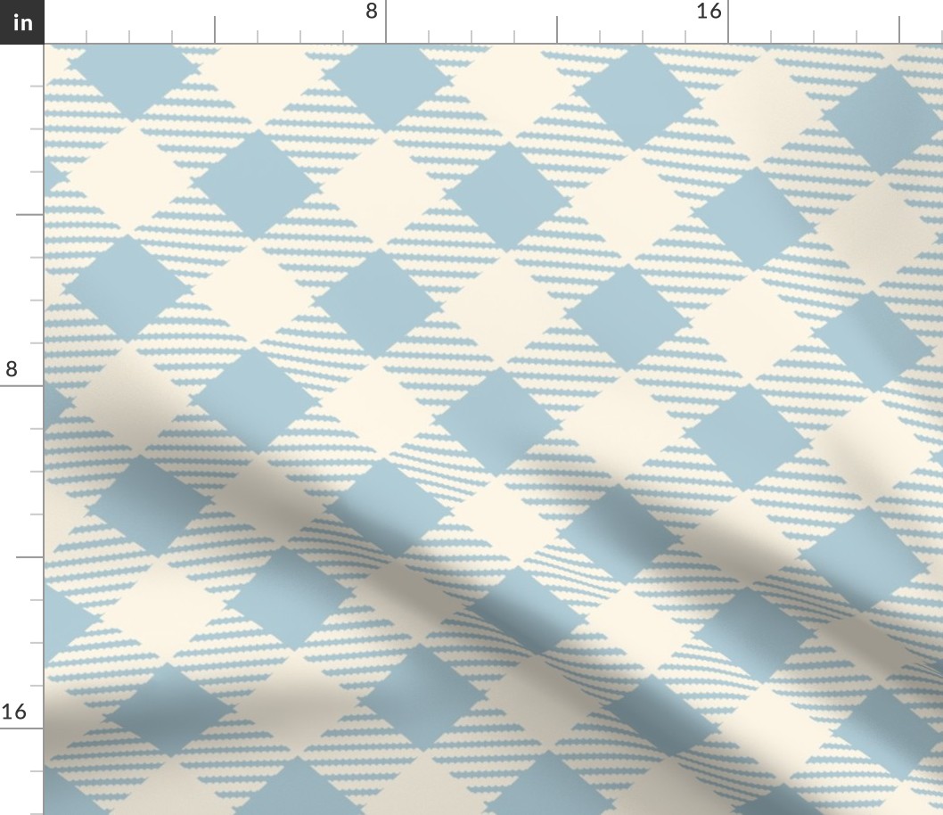 Dove Blue  and Cream  diagonal geometric Grid  