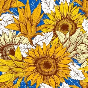  Sunflowers field on the classic blue