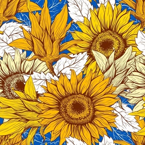  Sunflowers field on the classic blue - Large Scale