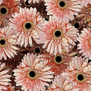 Design made from a photograph of a bouquet of gerberas in red and pink shades.