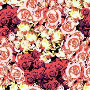 A design made from a photograph of a bouquet of different flowers, in particular roses in orange-yellow-red shades