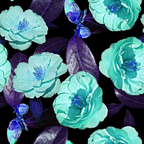 Design made from a photograph of tea roses in an unusual blue-violet tone