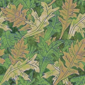 Solid retro oak leaves in muted yellow-green shades