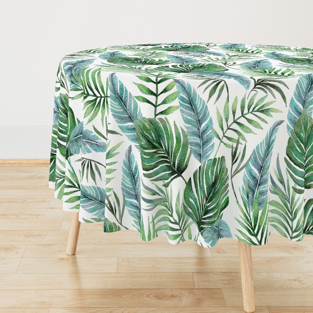 Monstera and Palm Watercolor Tropical Leaves