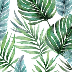 Monstera and Palm Watercolor Tropical Leaves