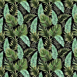 Monstera and Palm Watercolor Tropical Leaves