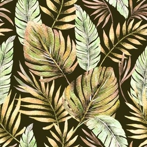 Monstera and Palm Watercolor Tropical Leaves