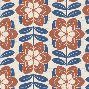 Terracotta Blue Fabric, Wallpaper and Home Decor