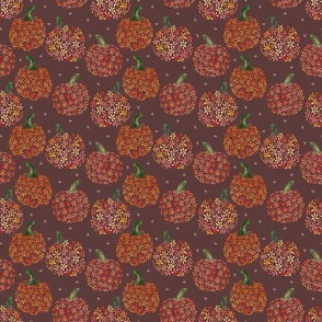 Watercolour Floral Pumpkins Maroon Red Small