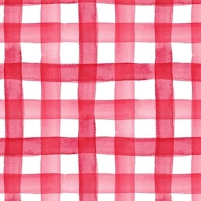 Rustic hand-painted watercolor gingham red medium scale
