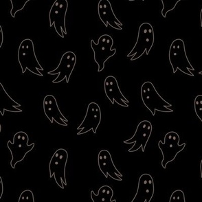 Minimalist boho style ghosts - halloween spooky season ghost outline freehand drawing beige on black