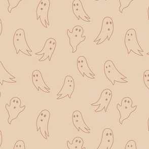 Minimalist boho style ghosts - halloween spooky season ghost outline freehand drawing rust on tan beige