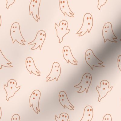Minimalist boho style ghosts - halloween spooky season ghost outline freehand drawing burnt orange on blush