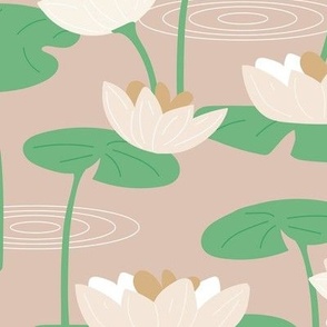Lotus flower pond - little river water summer blossom yoga theme tropical jungle nature white ochre jade green on sand beige