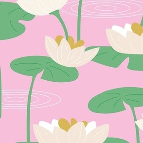 Lotus flower pond - little river water summer blossom yoga theme tropical jungle nature white ochre jade green on pink LARGE