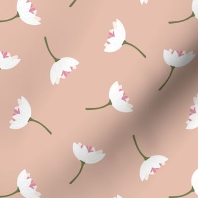 Tossed lotus flowers - summer garden blossom yoga flower theme white green pink on blush beige
