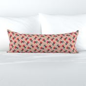 Retro thistles  - mid-century style summer blossom ivory red navy blue on tan beige