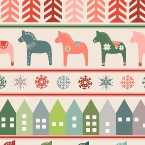 Nordic Christmas Hygge Village Dala Horse Pattern