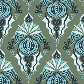 art nouveau block print on olive // medium