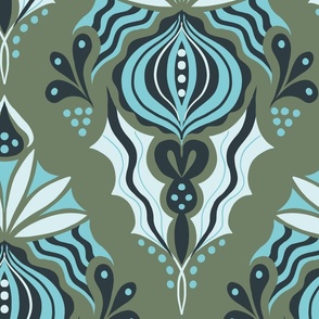 art nouveau block print on olive // large