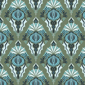 art nouveau block print on olive // small