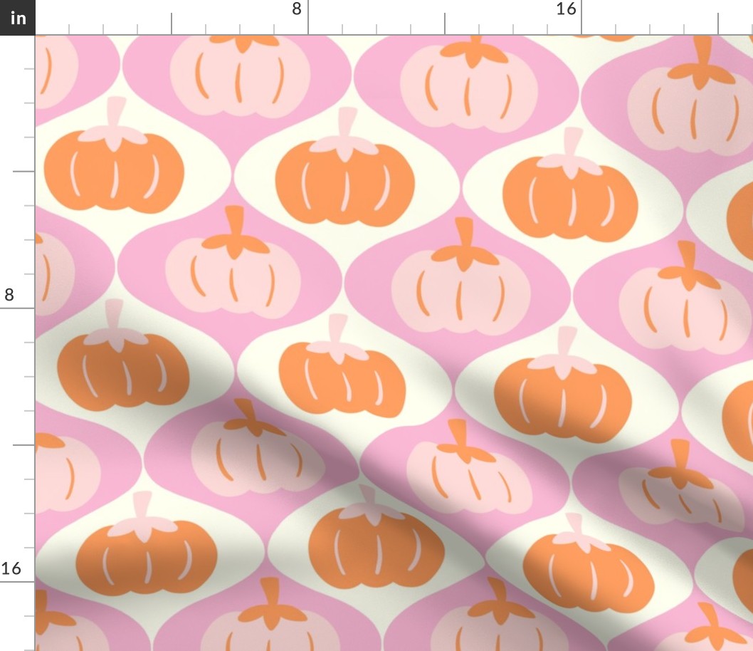 LARGE Hand-Drawn Retro inspired Orange and Pink Pumpkins