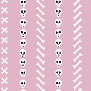 LARGE Fun Pastel Pink Skulls and Bones Halloween Stripes