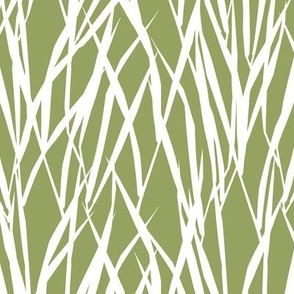 White Intertwined Grasses on Mossy Green