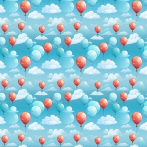 Red and Blue Balloons in the Sky